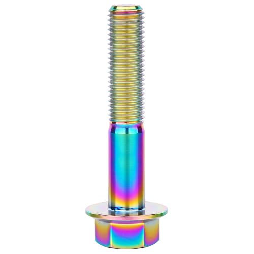 Image of Ti Screws M10 x 20 25 30 35 40 45 50 55 60 65 70 75 80 90 100mm 1.25 Pitch Titanium Flange Hex Bolt Pack of 4 (Rainbow, M10x55mm)