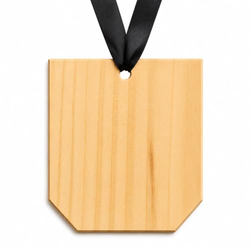 Medallas de madera pack de 10 unidades de 12x13cm con cinta negra fabricadas en España