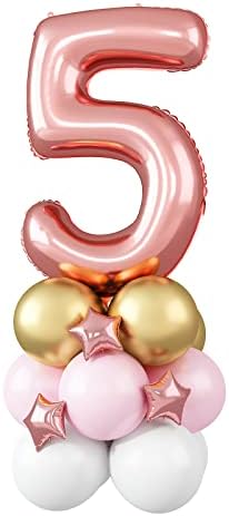 Roes Gold Number 1 Balloons, 40 Inch birthday Helium Foil Number Balloons Self Inflating with Star Mylar Latex Balloons for Boys or Girls 1st Birthday Party Balloons Anniversary Decorations