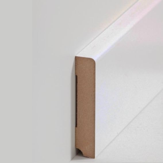 PROVISTON - Battiscopa in MDF, 19 x 96 x 2500 mm, nucleo in MDF laminato, bianco, per incollare, clip, viti e chiodi, 25 m, 10 pezzi