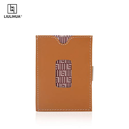 Image of LLH Leather Trifold Wallet - RFID Blocking with Stainless Steel Locking Clip Wallet, Minimalist Front Pocket RFID Blocking Credit Card Holder (Orange)
