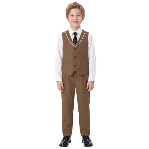 Image of LOLANTA 4Pcs Boys Formal Suit, Kids Tuxedo Vest for Wedding Birthday Party Dress Suits with Shirt and Tie for 3-13 Years