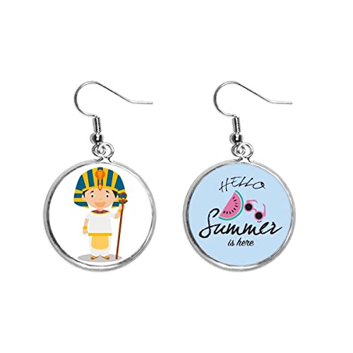 Pendientes de sandía con sombrero amarillo Egipto de diseño cartoon alegre
