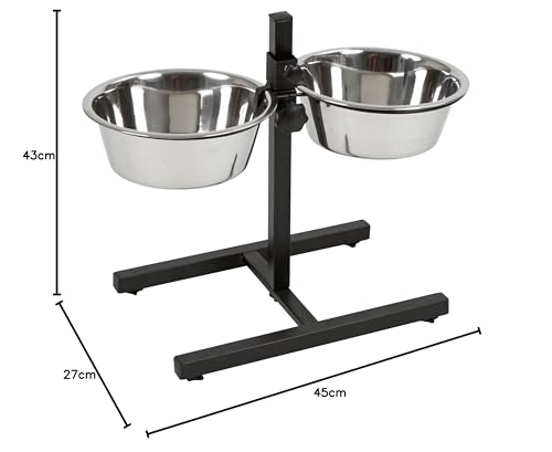Kerbl Pet Futterbar, Hundenapf, schwarz, 54x27x43cm, 2x1800ml, Stahlgestell, Hunde, 2x Edelstahlnapf, stufenlos höhenverstellbar, erhöhter Futternapf