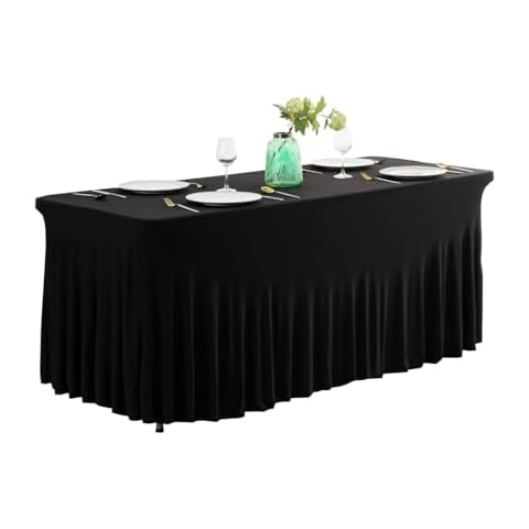 iEventStar Fitted Polyester One-Piece Table Skirt Spandex Table Cover Rectangle Tablecloth Wrinkle Resistant for Wedding Party Events (Black, 6ft) Cover