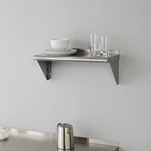 Image of ROCKPOINT Stainless Steel Shelf 12 x 24 Inches 250lb, NSF Metal Commercial Shelves Wall Mount Floating Shelving with Backsplash for Restaurant, Kitchen, Home and Hotel, Silver