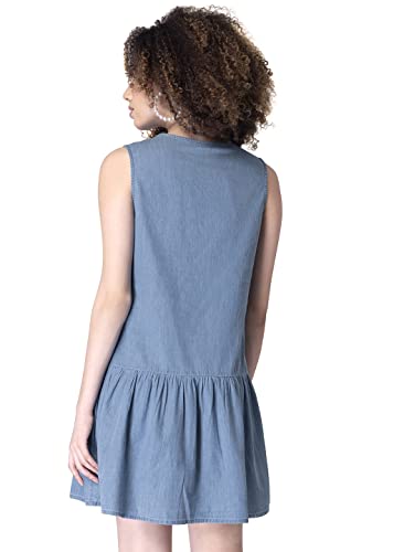 Image of FabAlley Women's Denim Blue Sleeveless Button Down Dress Mini