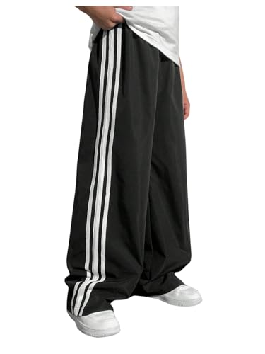 Boy's Wide Leg Pants Stripe Side Elastic Waist Baggy Sweatpants Running Athletic Pants Trousers