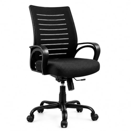 Image of Ayush Traders Ergonomic Mesh Office Chair with Cushioned Seat, Fixed Armrests, 360 Swivel, Height Adjustable, Durable Nylon Base & Smooth Wheels - Computer /Study Chair for Home & Office (Black)