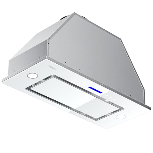 EKON 36'' Built-in/Insert Range Hood, 900 CFM tempered glass with Touch Control, Ducted/Ductless Convertible, 2 Pcs Adjustable Lights, 2 Pcs Baffle Filter white