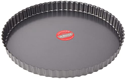 De Buyer - Moule à tarte cannelé rond à fond amovible en acier antiadhésif - Diamètre 32 cm -, Noir