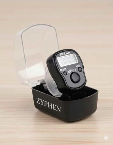 Zyphen Digital Tasbeeh Hand Tally Counter Finger Ring Digital Counting MachineCounter Tasbeeh & Jaap mala for Counting Purpose with LED (1 Pc -Black C