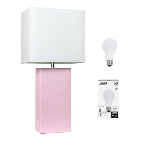 Elegant Designs LT1025-BPK-LB Modern Leather Wrapped Table Lamp for Living Room, Hallway, Entryway, Bedroom, Office, Blush Pink, with Feit LED Bulb Included