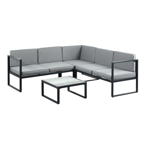 La Mejor Recopilación de Sala Esquinero para comprar online. 49 Ilios Innova Sala Esquinera de Exterior con Mesa – Estructura de Acero y Cojines en Tela Impermeable | Diseño Moderno y Resistente