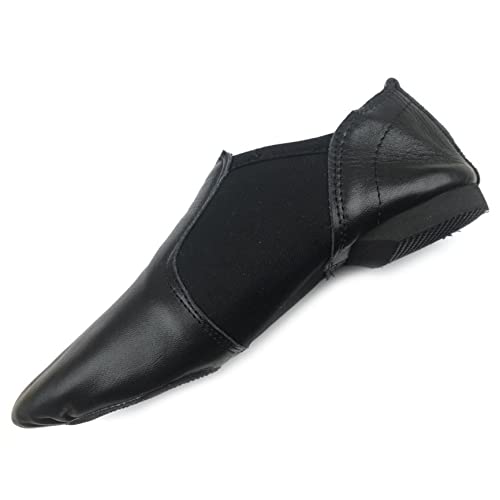 ISMUN Jazz Shoes Slip On Real Leather Black Jazz Shoes Size 6 UK for Girls and Women, Split Sole with Neoprene in Center for Modern Stage
