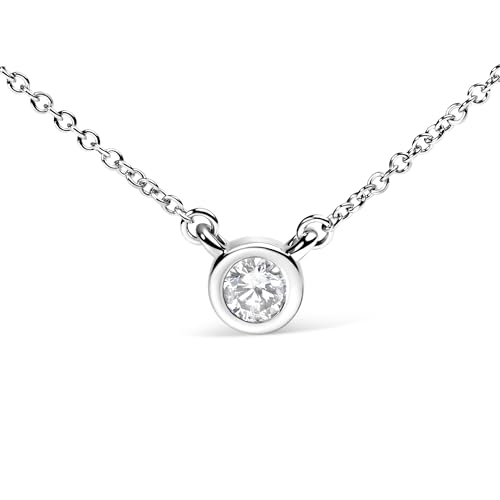 Haus of Brilliance 10K White Gold 1/10 Carat Round Brilliant-Cut Diamond Modern Bezel-Set Solitaire 16"-18" Pendant Necklace (H-I Color, SI2-I1 Clarity)