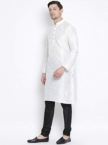 Image of VASTRAMAY VM Mens Silk Blend Kurta Pyjama Set - Classic Ethnic Attire for Timeless Style and Cultural Celebrations | Soft Comfortable Solid Full Sleeves Kurta and Churidar Pyjama Set
