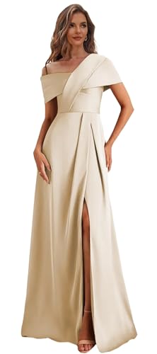 One Shoulder Mother of The Bride Dresses for Wedding Satin Formal Dress with Sleeves Long Evening Gown4