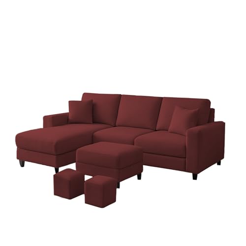 Image of Casaliving Rolando Seater L Shape Sofa Set for Living Room Left Side (Maroon, 4 Seater with Ottomon - LHS)