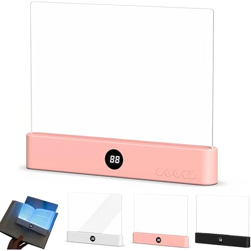 TUPOSTAR Lampe De Lecture LED Intelligente Rechargeable Transparente, 3 Couleurs Et Minuterie LED, Luminosité Multiple Portable, Lampe De Lecture à Panneau Plat pour Livres,Rose