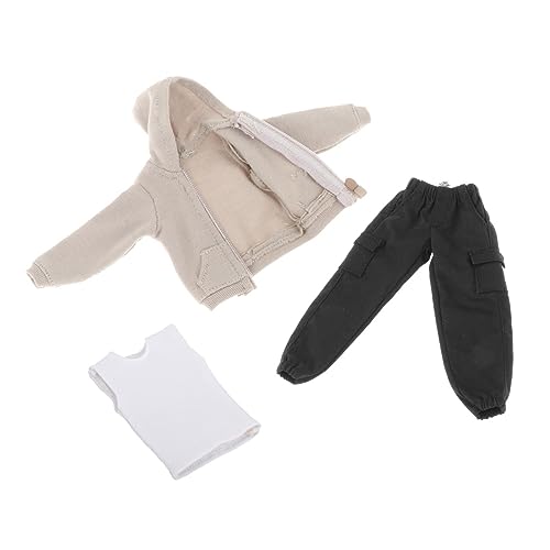 Haut à capuche 1:12, pantalon cargo noir et débardeur pour figurine d'homme