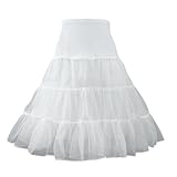 Myhengt Kristallgarn Damen Garnrock Retro Swing Petticoat Unterrock Rockabilly Pettiskirt Tutu Rockabilly Skirt (L,weiß)