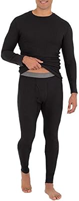 Fruit of The Loom Men's Recycled Waffle Thermal Underwear Set – Black, Large (Top & Bottom)