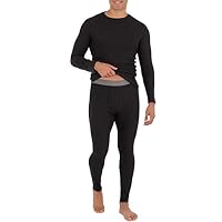 Fruit of The Loom Men's Recycled Waffle Thermal Underwear Set (Top and Bottom), Black, Medium