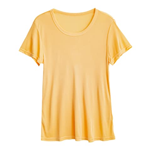 T-shirt 50 % soie jaune pour femme XL, la douceur d'un été chic