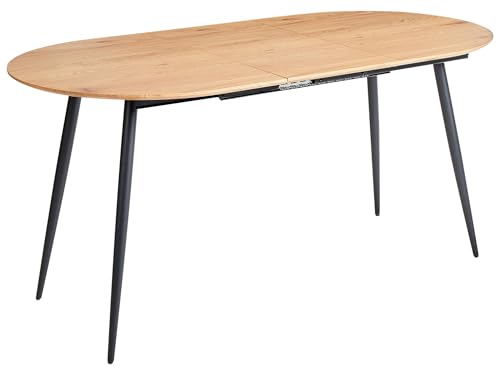 Beliani Extending Oval Dining Table Modern Industrial Metal Legs Light Brown Clavet