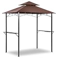 Grill Gazebo Canopy, 8'x 5' Outdoor BBQ Gazebo Shelter, Patio Double Tiered Tent for Barbecue and Picnic, Brown