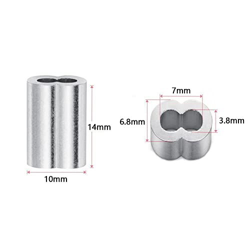 Eowpower 02-053-008 100 Pieces 1/8 Inch Wire Rope Aluminum Sleeves Cable Crimps And 16 Pieces M3 Stainless Steel Thimbles thumb #1