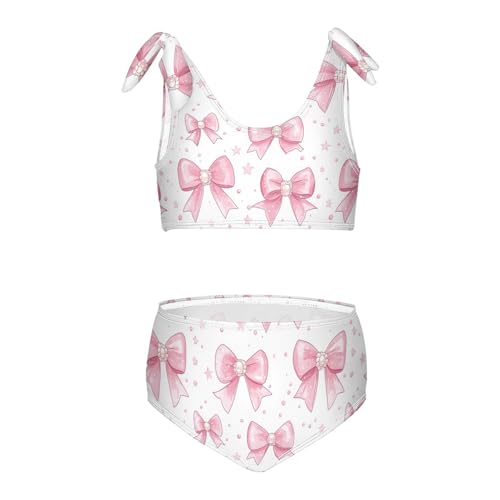 Wusikd Pink Bows Girls Swimsuits Two Piece Pearls Stars Swimwear Bikini Set for for Girls Size 3T