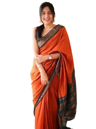 Image of Pure Kalyani Cotton Saree | Zari Border & Blouse Piece - Lata Gadwal Design | Traditional Saree