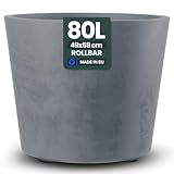 Kreher XXL Pflanzkübel Millennium mit rollbarer Plattform und einem Volumen von 80 Liter! Tolle Naturstein Optik in Braun oder Anthrazit! Maße: 59 x 49 cm (ØxH) (Grau)