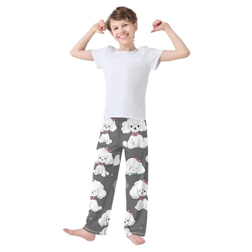 ZZXXB Lovely Poodle Boys Long Pants Soft Trousers Elastic Waist Kids Lounge Bottoms with Pockets S-XL3