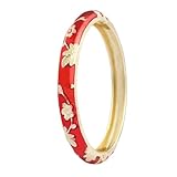 DLYFNVEV Flower Bracelet Gold Plated Bangle Vintage For Women Cloisonne Cuff Floral Chinoiserie Elegant Vibrant Ethnic Colorful Charm Summer Best Friend Mom Sister Jewelry Gifts Red Gold