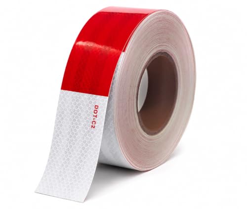 NOVA DOT-C2 DOT Tape 2 Inch x 150 Feet Red White Safety Reflective Tape Outdoor Waterproof Conspicuity Warning Tape for Trailers, Cars, Signs (50 Yards)