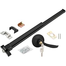 33.5" Panic Bar Exit Device with Exterior Lever Lock & Key Set, Commercial Push Bar Door Lock with Roller Strike Plate & End Caps, UL10C & ANSI Grade 1 Certified Emergency Exit Hardware