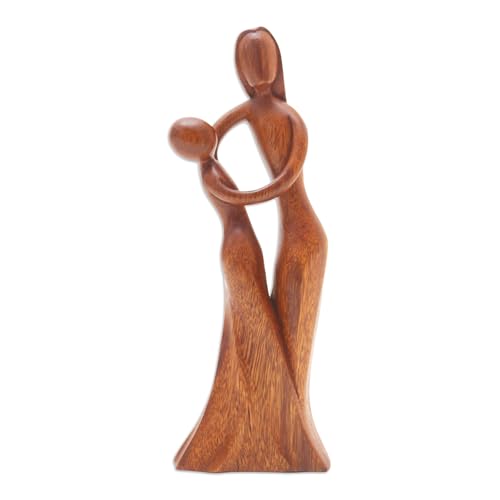 NOVICA Handmade Wood Sculpture Mother and Daughter from in Bali Brown Indonesia Balinese Traditional Carvings Abstract 'Dancing with Daughter'