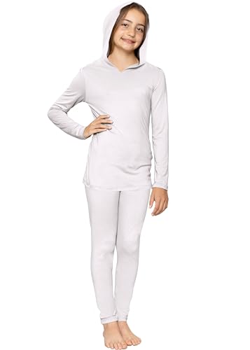 Image of STRETCH IS COMFORT Girls 2 Piece Hoodie Short Sleeve Long Sleeve Crew Neck Top and Leggings Set Kids Thermals Underwear Set