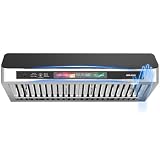Campana extractora para debajo del gabinete de 36 pulgadas con control de voz/gesto/táctil, acero inoxidable 900 CFM y campana de ventilación de cocina con canal de vidrio templado negro mejorado con