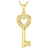 Collar para mujer, collar con colgante chapado en oro con llave de corazón, circonita cúbica, regalo romántico para mujer