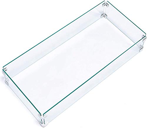 Tempered Glass Wind Guard Rectangular-30''L x 13.7''W x 6''H,Thickness 5mm Replacement for Outdoor Propane Fire Pit Tables Fireplaces Transparent
