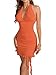 HESUUIO Women Sexy Halter V Neck Dress Tie Backless Ruched Bodycon Short Cocktail Party Club Dress Orange