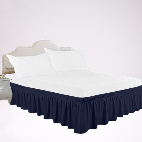 Wrap Around Ruffled Bed Skirt With Adjustable Elastic Belt 10 inch Drop Easy Fit Wrinkle Free Bedskirt Dust