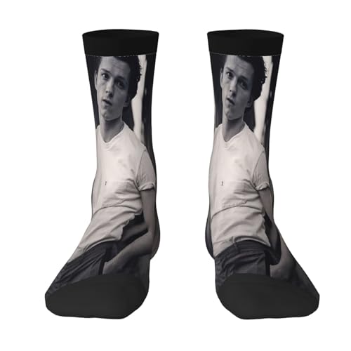 Moonforever Tom Holland - Calcetines deportivos unisex para hombre, calcetines tobilleros, calcetines acolchados para correr, calcetines de algodón, 2 Negro-1, Altoa única