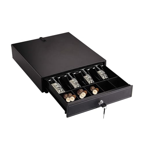 LN COZY CORNER Cash Drawer Heavy Duty Electronic Cash Register Drawer with Lock 4 Bills and 5 Removable Coin Trays for Retail Point of Sale System (33.5x38x8cm)