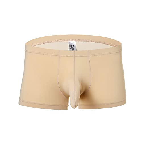 Men's Elephant Nose Pouch Boxer Briefs Fashion Sexy Breathable Panties Comfy Underwear Boxer Briefs Underpants Beige