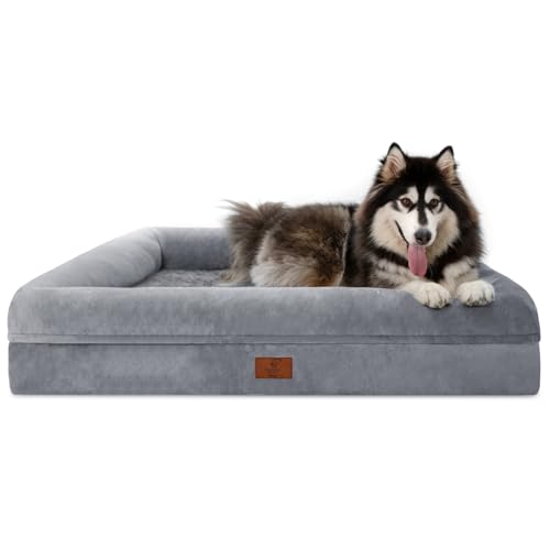 XL Dog Bed, Orthopedic Washable Dog Bed with Removable Cover, Grey Waterproof Extra Large Dog Bed, Dog Beds for Large Sized Dog
